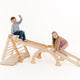 5in1 Montessori Klettergerüst Set: Kletterdreieck mit Rutsche, Kletterbogen, Kletternetz und Kissen, für Kinder 1-7 Jahre – Beige