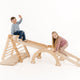 5in1 Montessori Klettergerüst Set: Kletterdreieck mit Rutsche, Kletterbogen, Kletternetz und Kissen, für Kinder 1-7 Jahre – Beige