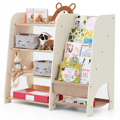 Étagères Montessori en bois 2en1 : étagère à livres et à jouets