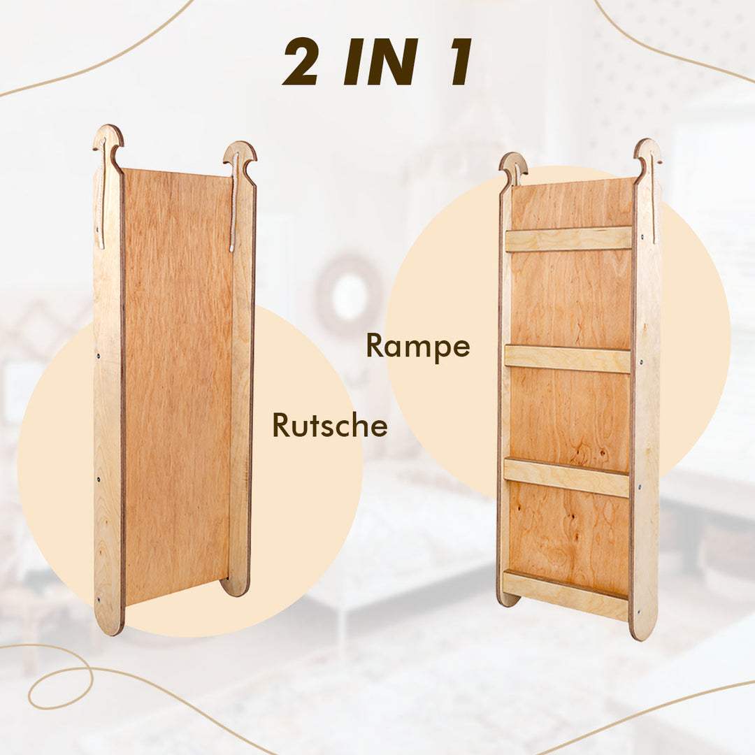 4in1 Montessori Klettergerüst Set: Kletterdreieck mit Rutsche, Kletterbogen mit Kissen, für Kinder 1-7 Jahre – Beige