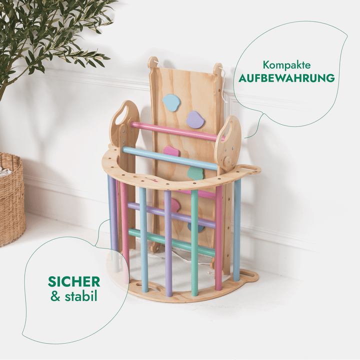 4 - in - 1 Montessori - Kletterset: Pikler - Dreieck, Kletterbogen, Rutschbrett und Kissen für Kleinkinder (1–3 Jahre) – Pastell - Goodevas Schweiz