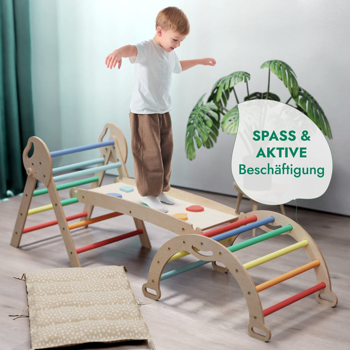 4 - in - 1 Montessori - Kletterset: Pikler - Dreieck, Kletterbogen, Rutschbrett und Kissen für Kleinkinder (1–3 Jahre) – Regenbogen - Goodevas Schweiz