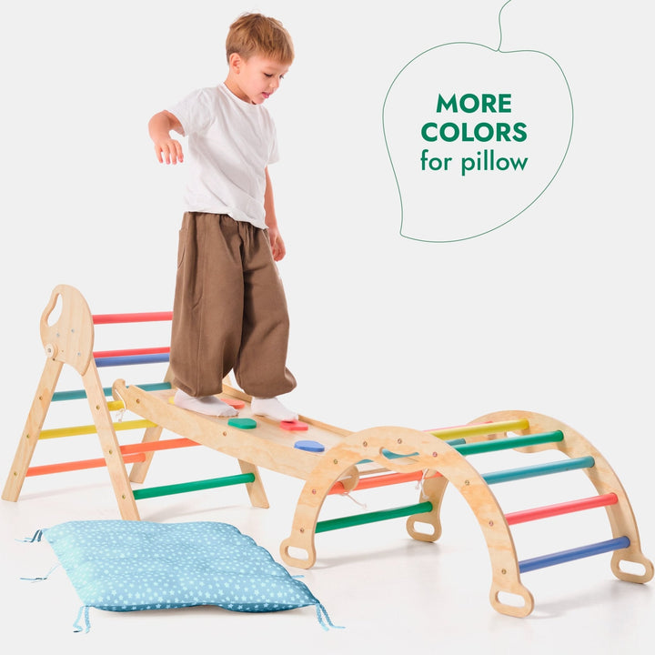 4 - in - 1 Montessori - Kletterset: Pikler - Dreieck, Kletterbogen, Rutschbrett und Kissen für Kleinkinder (1–3 Jahre) – Regenbogen - Goodevas Schweiz