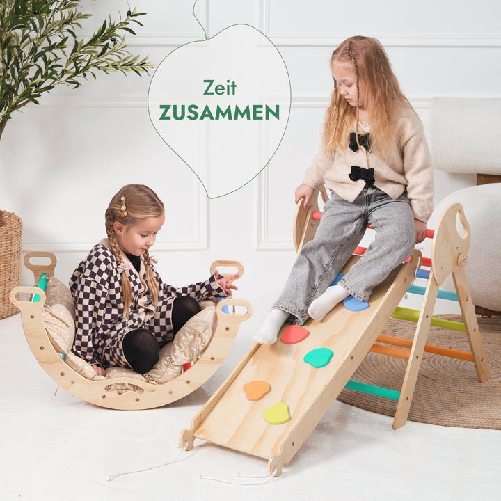 4 - in - 1 Montessori - Kletterset: Pikler - Dreieck, Kletterbogen, Rutschbrett und Kissen für Kleinkinder (1–3 Jahre) – Regenbogen - Goodevas Schweiz