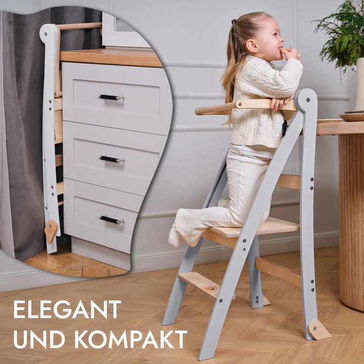 Holz Lernleiter Montessori: Hocker für Kinder - Grau