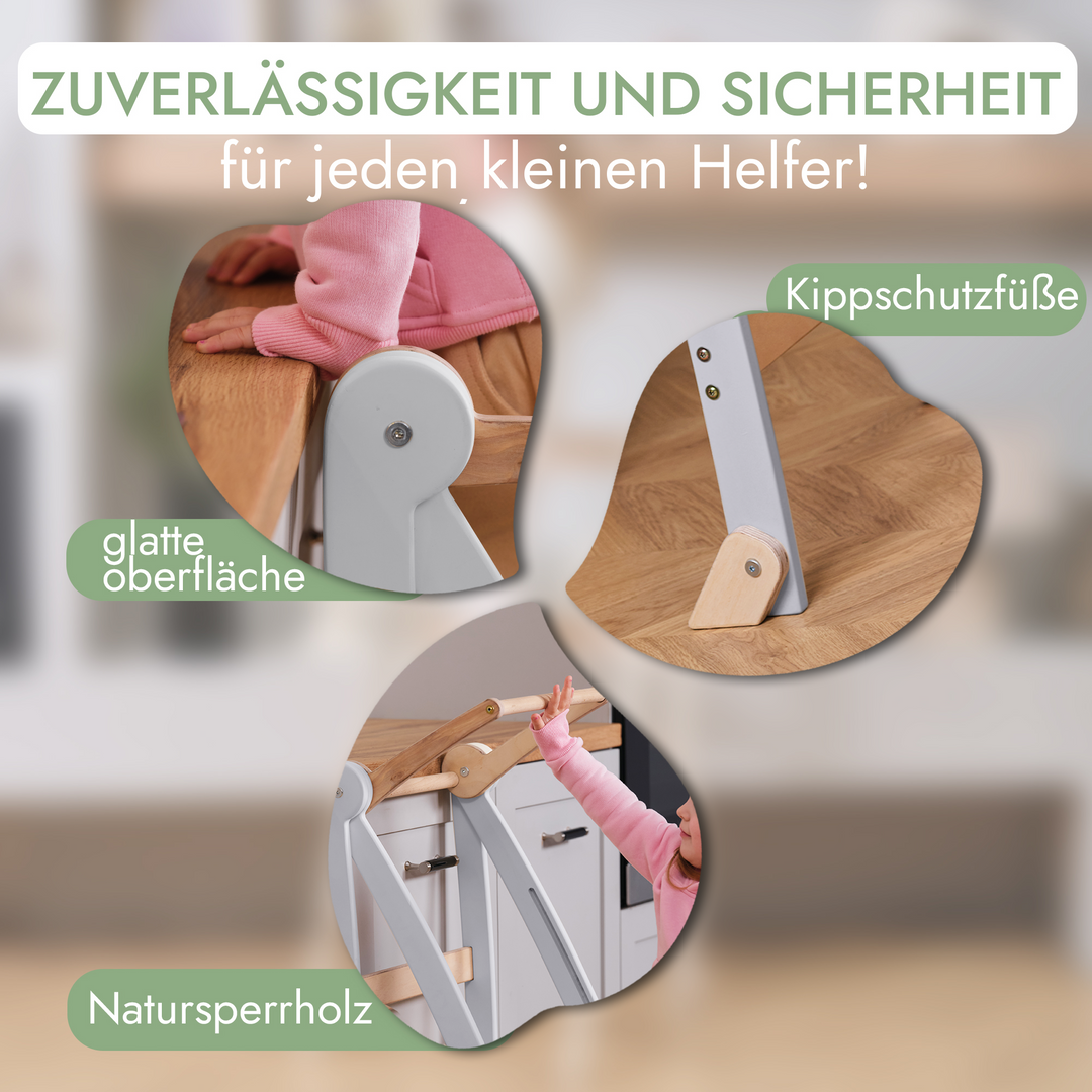Holz Lernleiter Montessori: Hocker für Kinder - Grau