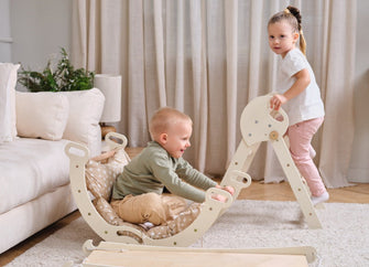 Montessori 4in1 Kletterdreieck für Babys: Pikler-Dreieck, Kletterbogen, Rutschbrett und Kissen für Kleinkinder (1–3 Jahre)