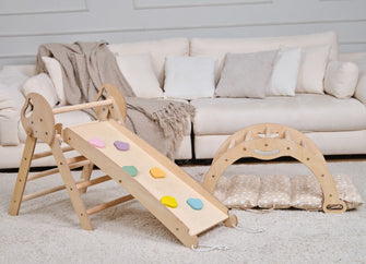 Montessori 4in1 Kletterdreieck für Babys: Pikler-Dreieck, Kletterbogen, Rutschbrett und Kissen für Kleinkinder (1–3 Jahre)