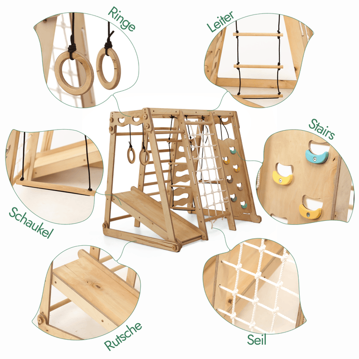 6in1 Indoor - Spielplatz aus Holz für Kinder – Schaukel, Rutsche, Seil und Treppe - Goodevas Schweiz