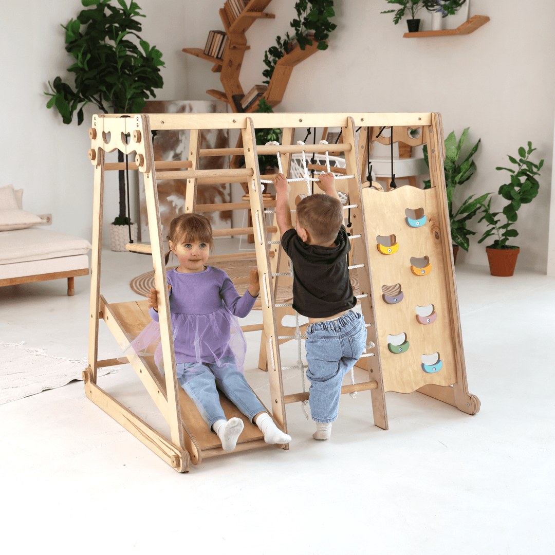 6in1 Indoor - Spielplatz aus Holz für Kinder – Schaukel, Rutsche, Seil und Treppe - Goodevas Schweiz