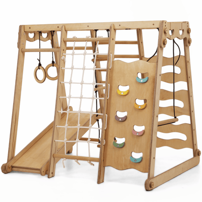 Set da Gioco Coperto per bambini 6in1: Parco Giochi + Altalena Doppia + Scivolo + Corda da Arrampicata + Scale