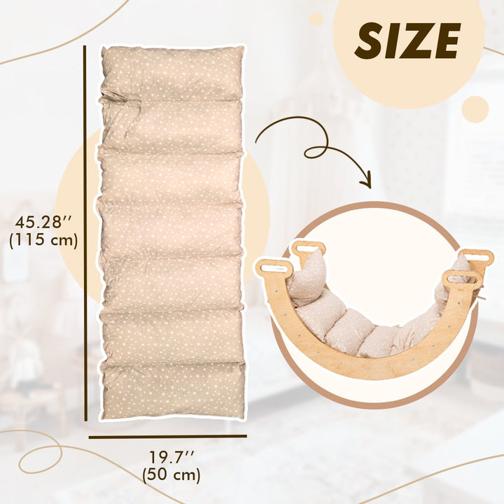 4in1 Montessori Klettergerüst Set: Kletterdreieck mit Rutsche, Kletterbogen mit Kissen, für Kinder 1-7 Jahre – Beige