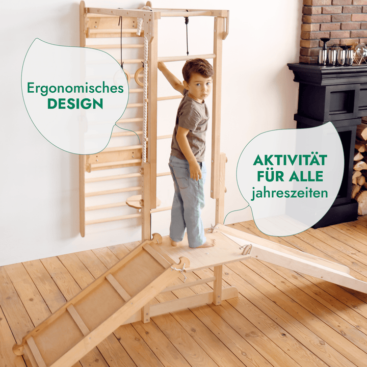 7 - in - 1 Dschungel - Spielset für Kinder: Sprossenwand + Kletterstange + Schaukelset + Rutsche + Kletterrampe - Goodevas Schweiz