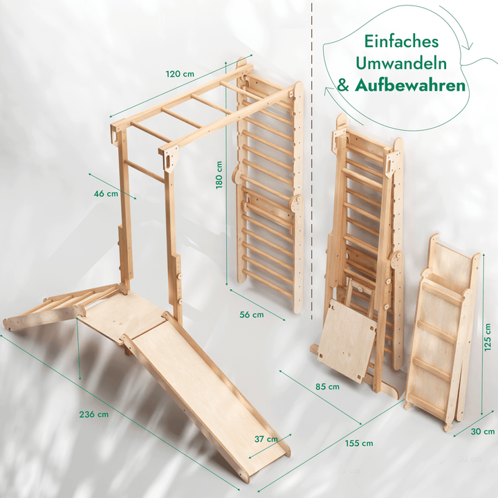 7 - in - 1 Dschungel - Spielset für Kinder: Sprossenwand + Kletterstange + Schaukelset + Rutsche + Kletterrampe - Goodevas Schweiz