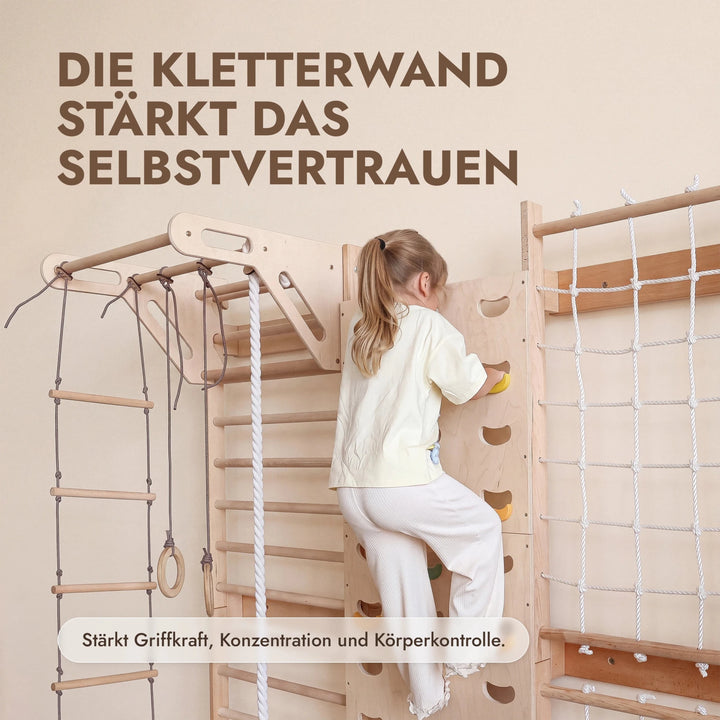 7-in-1 Kletterwand fürs Kinderzimmer mit Sprossenwand, Kletternetz, Klimmzugstange & (3in1) Kinderschaukel-Set - Goodevas Schweiz