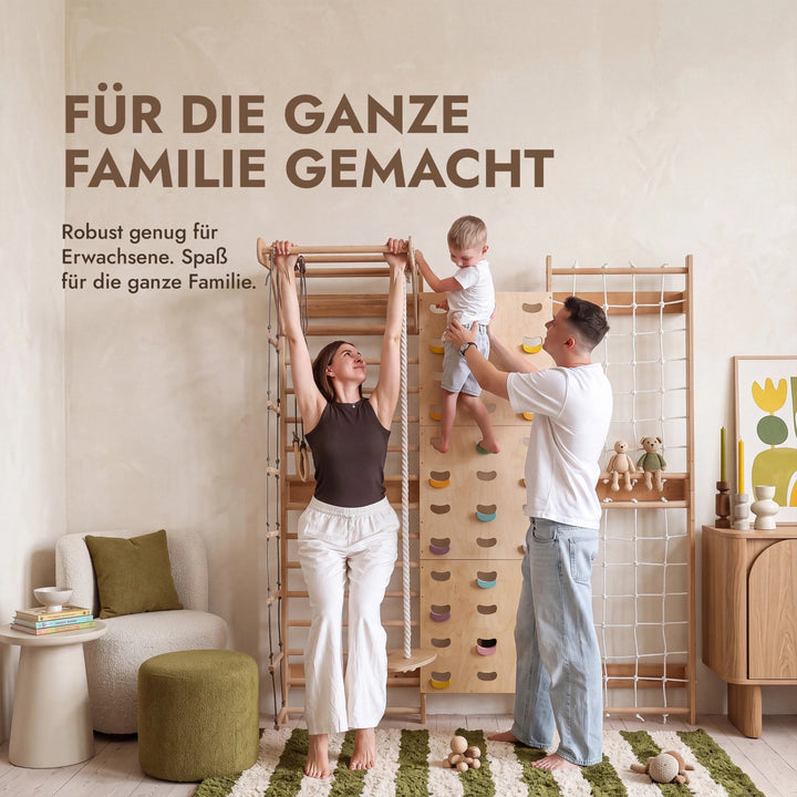 7-in-1 Kletterwand fürs Kinderzimmer mit Sprossenwand, Kletternetz, Klimmzugstange & (3in1) Kinderschaukel-Set - Goodevas Schweiz
