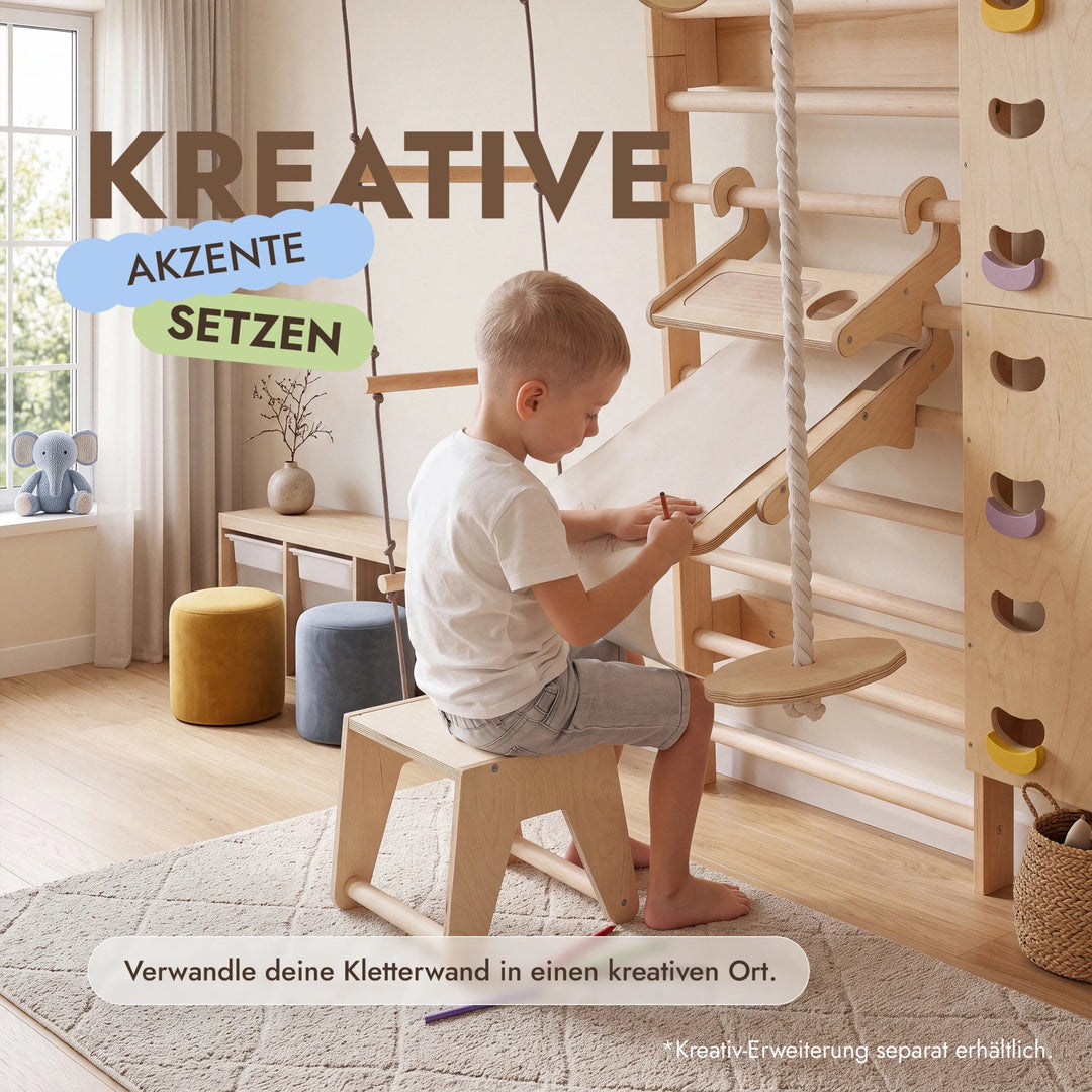 7-in-1 Kletterwand fürs Kinderzimmer mit Sprossenwand, Kletternetz, Klimmzugstange & (3in1) Kinderschaukel-Set - Goodevas Schweiz