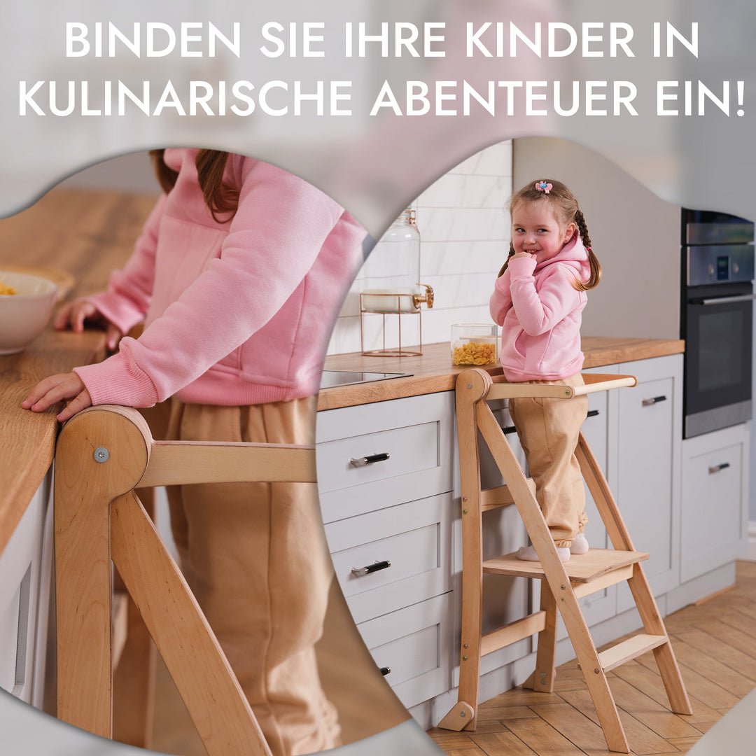 Holz Lernleiter Montessori: Hocker für Kinder - Beige