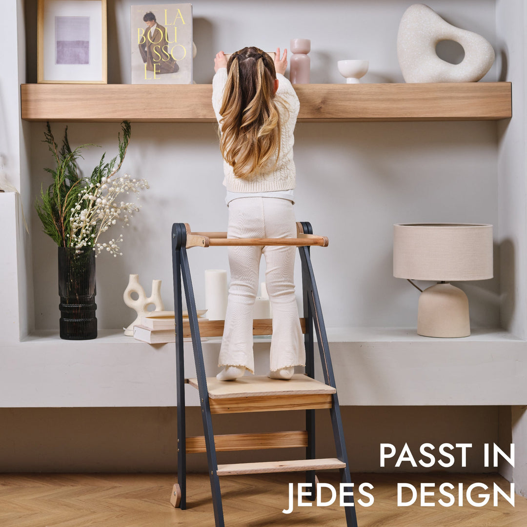 Holz Lernleiter Montessori: Hocker für Kinder - Graphit