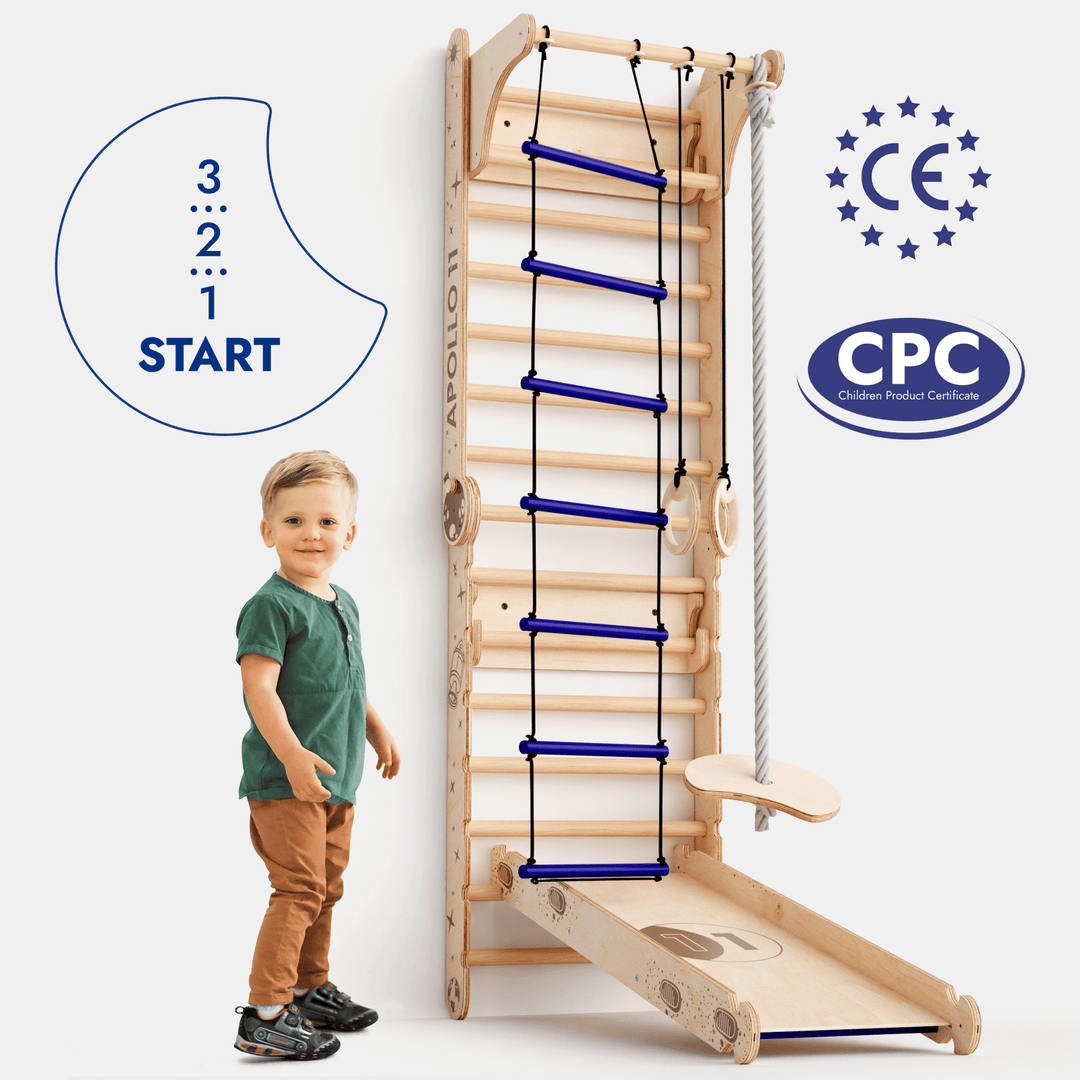 Apollo Schwedische Wand / Kletterleiter für kleine Astronauten + Mondschaukel - Set + Rutschbrett - Goodevas Schweiz
