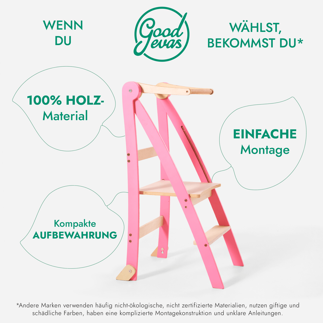 Helper Tower: Multifunktionaler, klappbarer Lernturm für Kinder – Rosa - Goodevas Schweiz