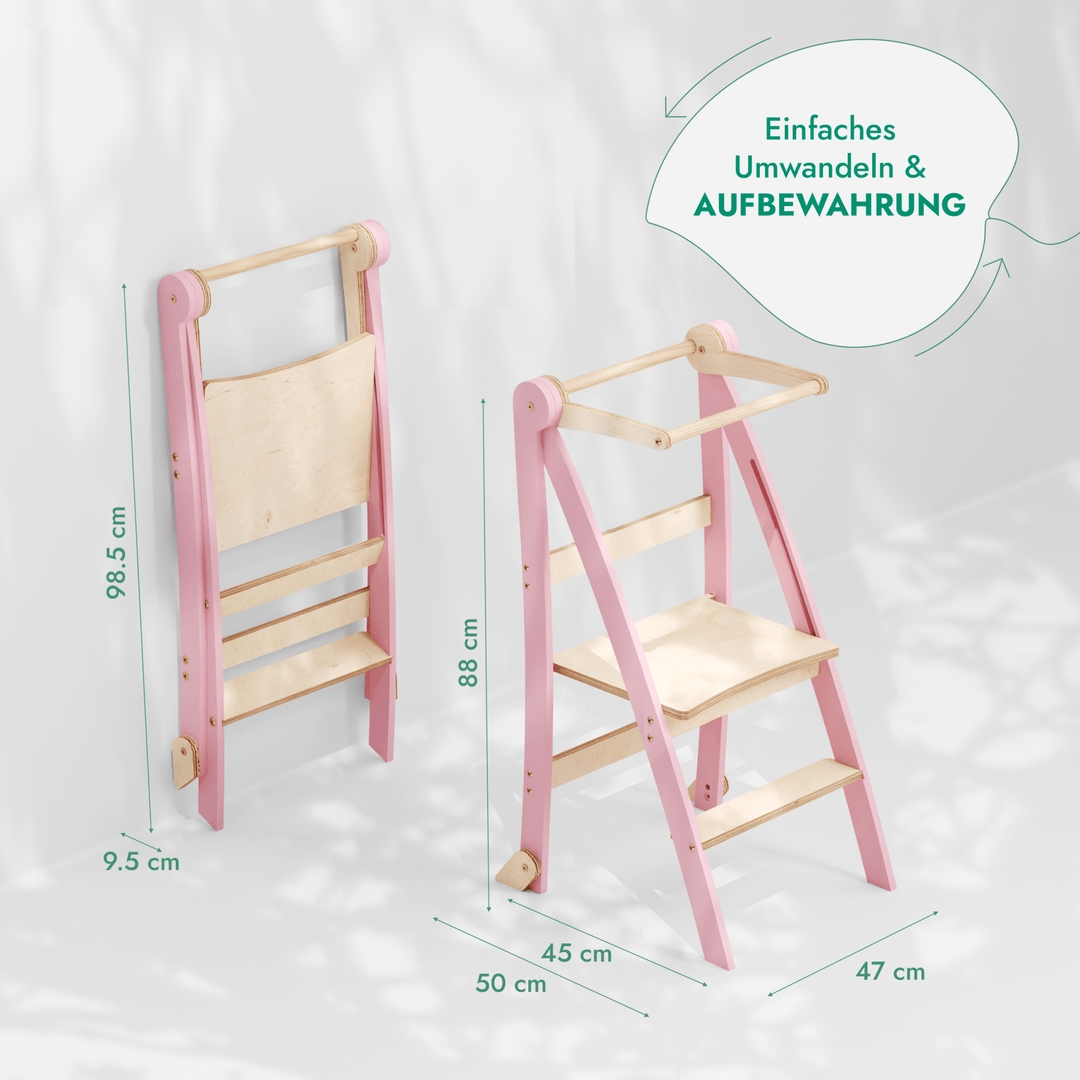 Helper Tower: Multifunktionaler, klappbarer Lernturm für Kinder – Rosa - Goodevas Schweiz