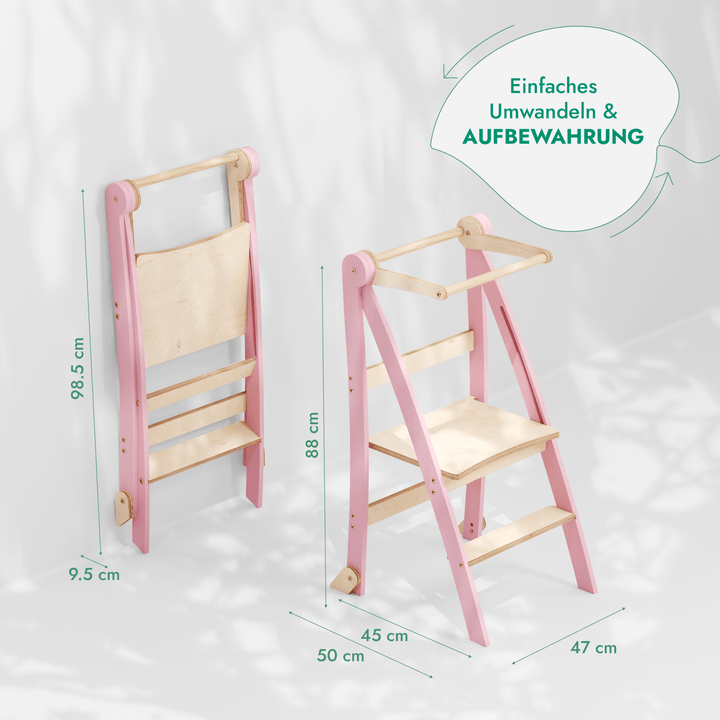 Helper Tower: Multifunktionaler, klappbarer Lernturm für Kinder – Rosa - Goodevas Schweiz