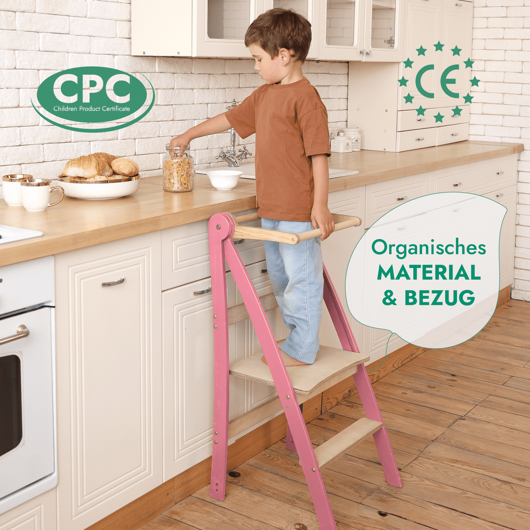 Helper Tower: Multifunktionaler, klappbarer Lernturm für Kinder – Rosa - Goodevas Schweiz