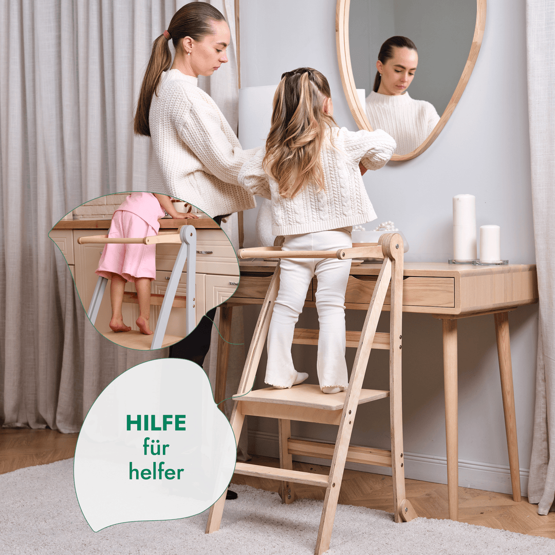 Holz Lernleiter Montessori: Hocker für Kinder - Beige - Goodevas Schweiz