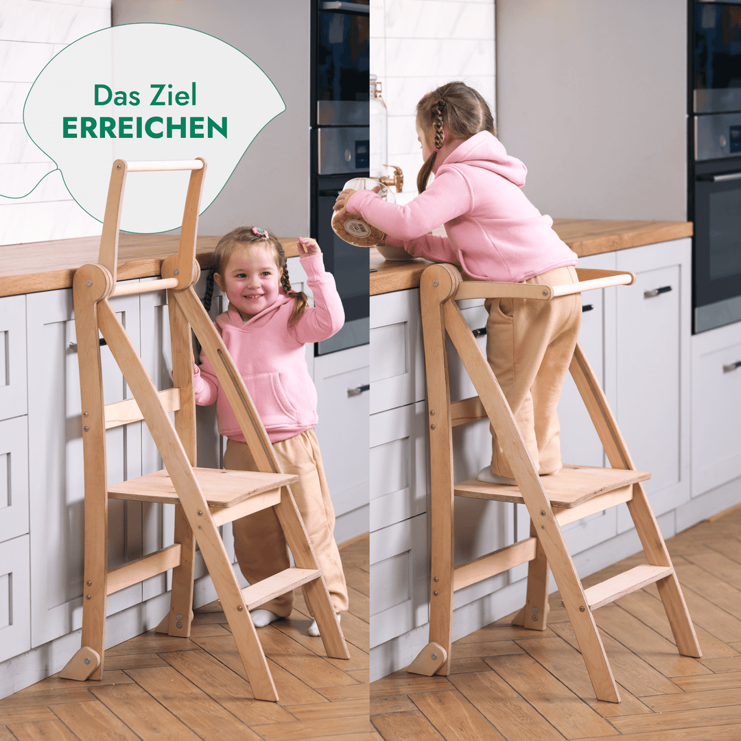 Holz Lernleiter Montessori: Hocker für Kinder - Beige - Goodevas Schweiz