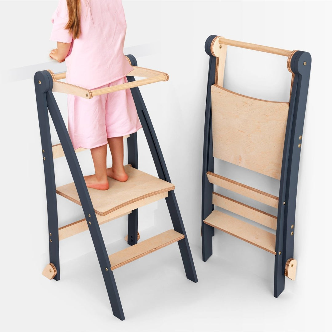 Holz Lernleiter Montessori: Hocker für Kinder - Graphit - Goodevas Schweiz