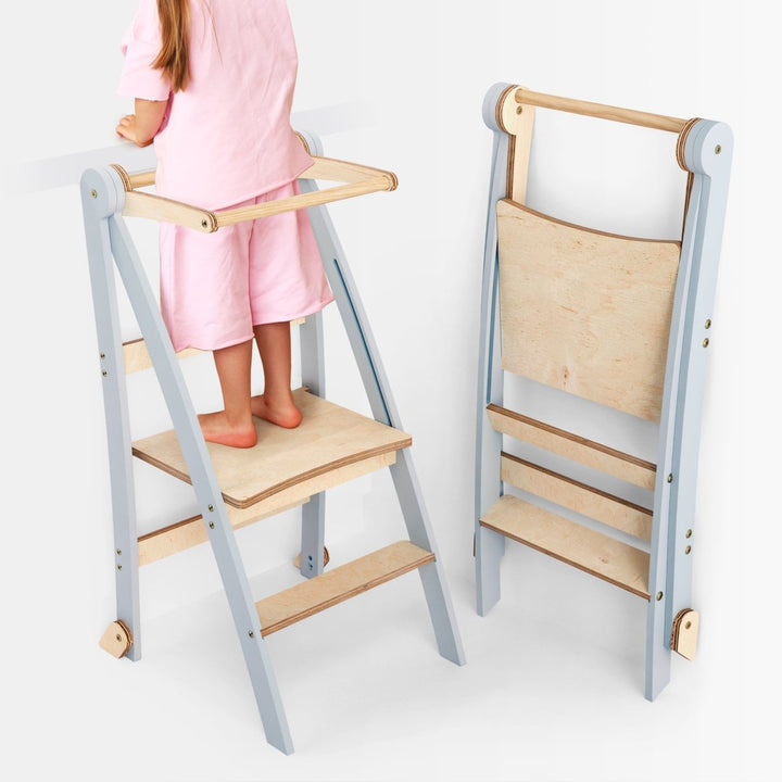 Holz Lernleiter Montessori: Hocker für Kinder - Grau - Goodevas Schweiz