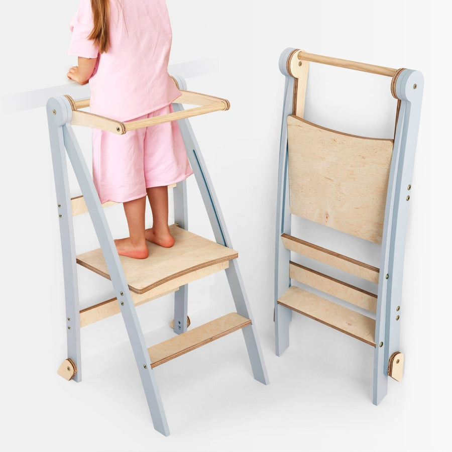 Holz Lernleiter Montessori: Hocker für Kinder - Grau - Goodevas Schweiz