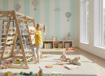 6in1 Indoor-Spielplatz aus Holz für Kinder –  Schaukel, Rutsche, Seil und Treppe