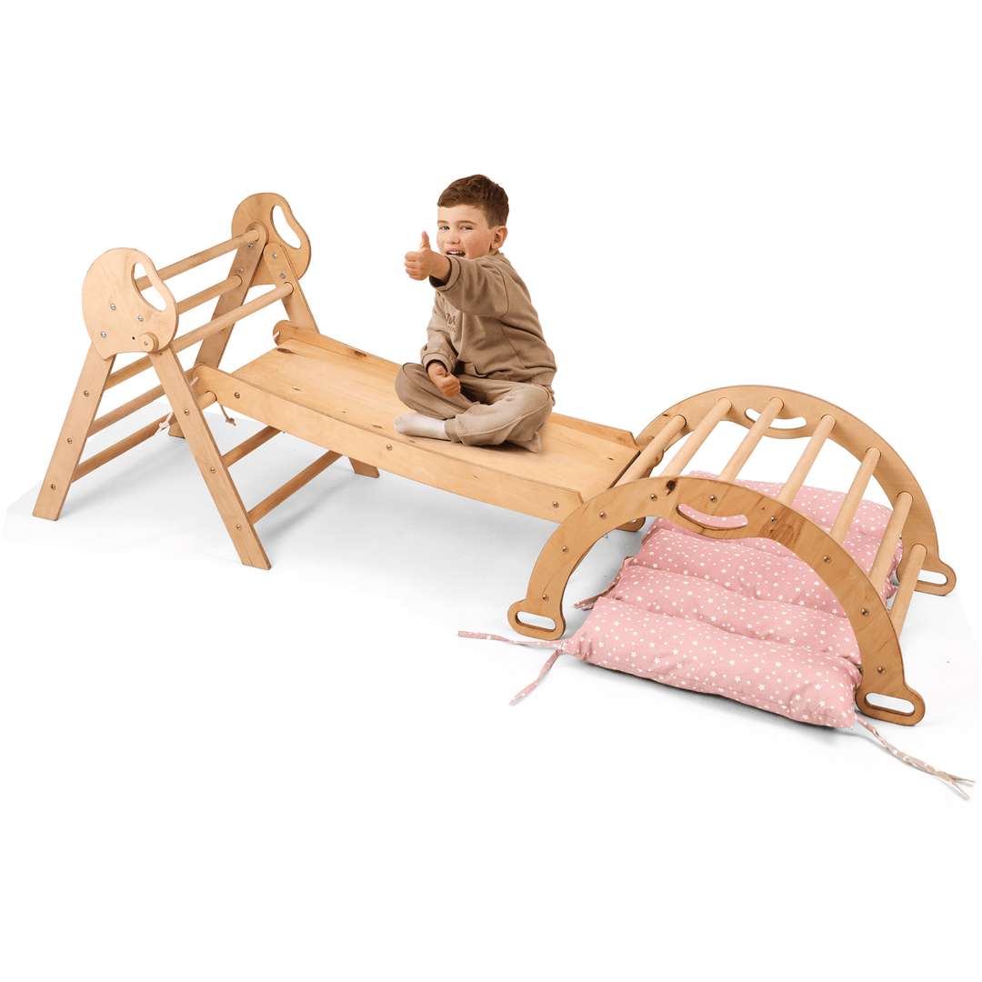 Montessori 4in1 Kletterdreieck für Babys: Pikler - Dreieck, Kletterbogen, Rutschbrett und Kissen für Kleinkinder (1–3 Jahre) - Goodevas Schweiz