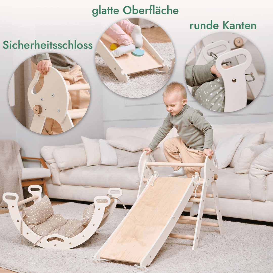 Montessori 4in1 Kletterdreieck für Babys: Pikler - Dreieck, Kletterbogen, Rutschbrett und Kissen für Kleinkinder (1–3 Jahre) - Goodevas Schweiz