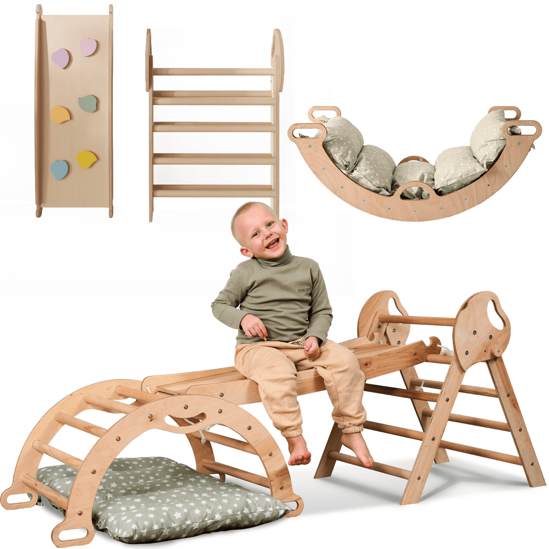 Montessori 4in1 Kletterdreieck für Babys: Pikler - Dreieck, Kletterbogen, Rutschbrett und Kissen für Kleinkinder (1–3 Jahre) - Goodevas Schweiz