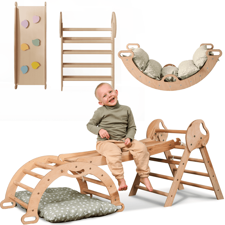 Montessori 4in1 Kletterdreieck für Babys: Pikler - Dreieck, Kletterbogen, Rutschbrett und Kissen für Kleinkinder (1–3 Jahre) - Goodevas Schweiz