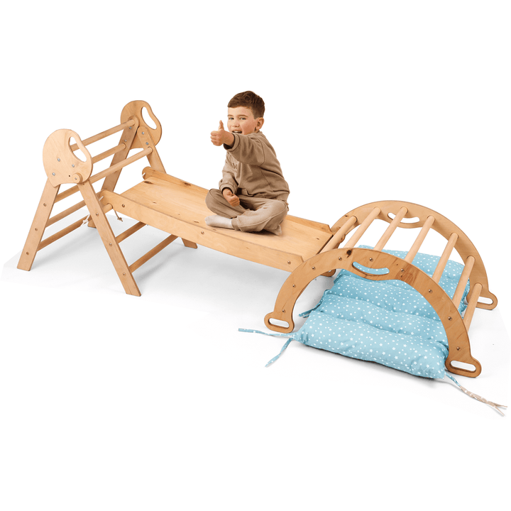 Montessori 4in1 Kletterdreieck für Babys: Pikler - Dreieck, Kletterbogen, Rutschbrett und Kissen für Kleinkinder (1–3 Jahre) - Goodevas Schweiz