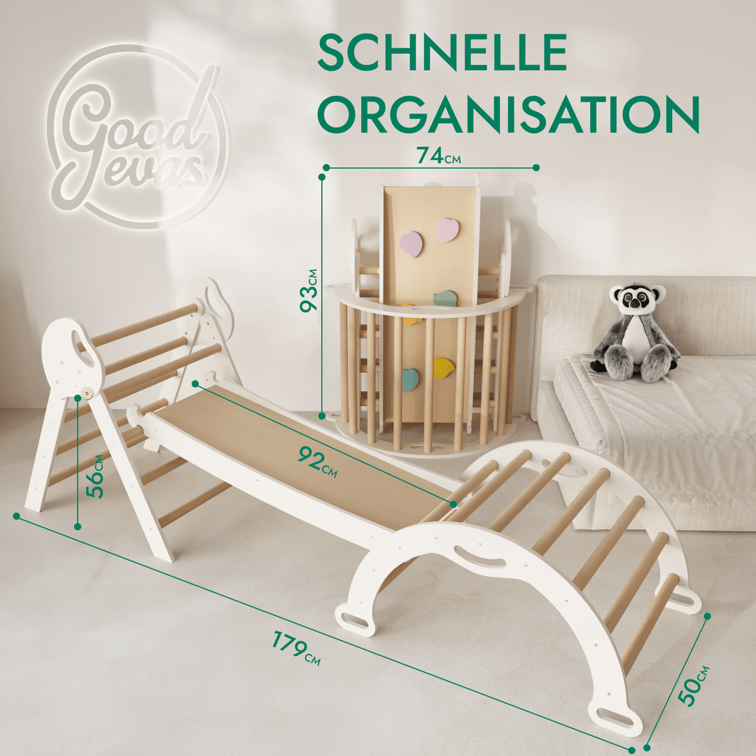 Montessori 4in1 Kletterdreieck für Babys: Pikler - Dreieck, Kletterbogen, Rutschbrett und Kissen für Kleinkinder (1–3 Jahre) - Goodevas Schweiz