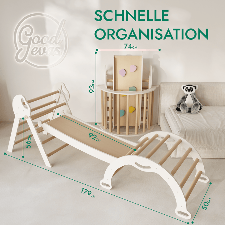 Montessori 4in1 Kletterdreieck für Babys: Pikler - Dreieck, Kletterbogen, Rutschbrett und Kissen für Kleinkinder (1–3 Jahre) - Goodevas Schweiz