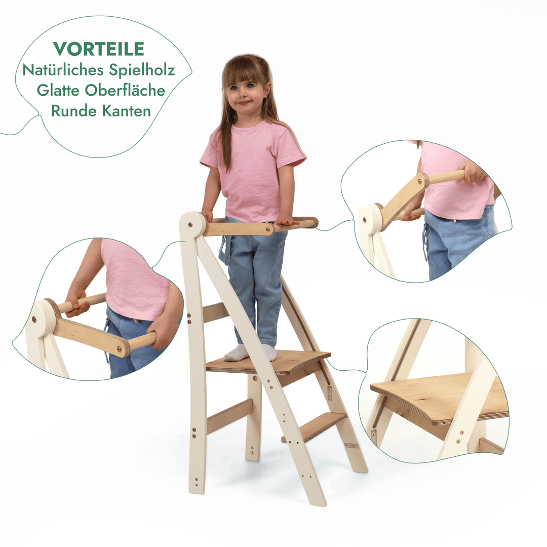 Montessori Lernturm - Höhenverstellbarer Kinderstuhl - Goodevas Schweiz