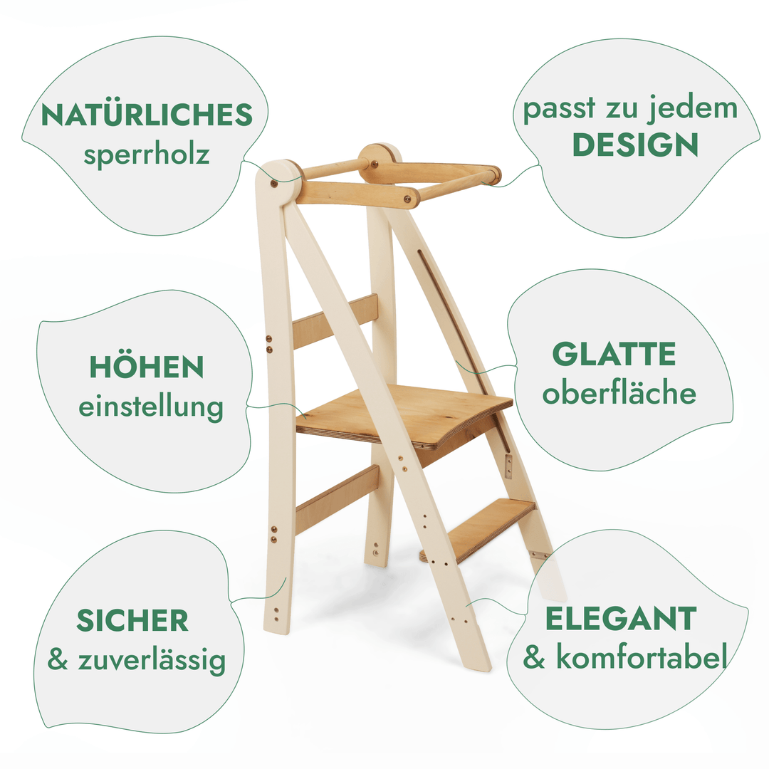 Montessori Lernturm - Höhenverstellbarer Kinderstuhl - Goodevas Schweiz
