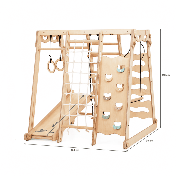 Set da Gioco Coperto per bambini 6in1: Parco Giochi + Altalena Doppia + Scivolo + Corda da Arrampicata + Scale