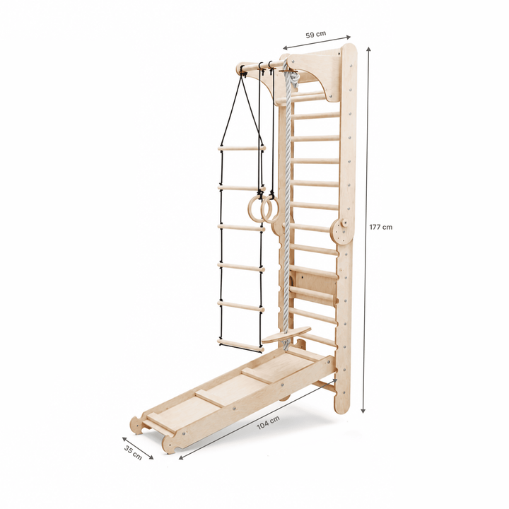 5en1 Mur suédois en bois / échelle d'escalade pour enfants + Balançoire + Toboggan + Extension artistique
